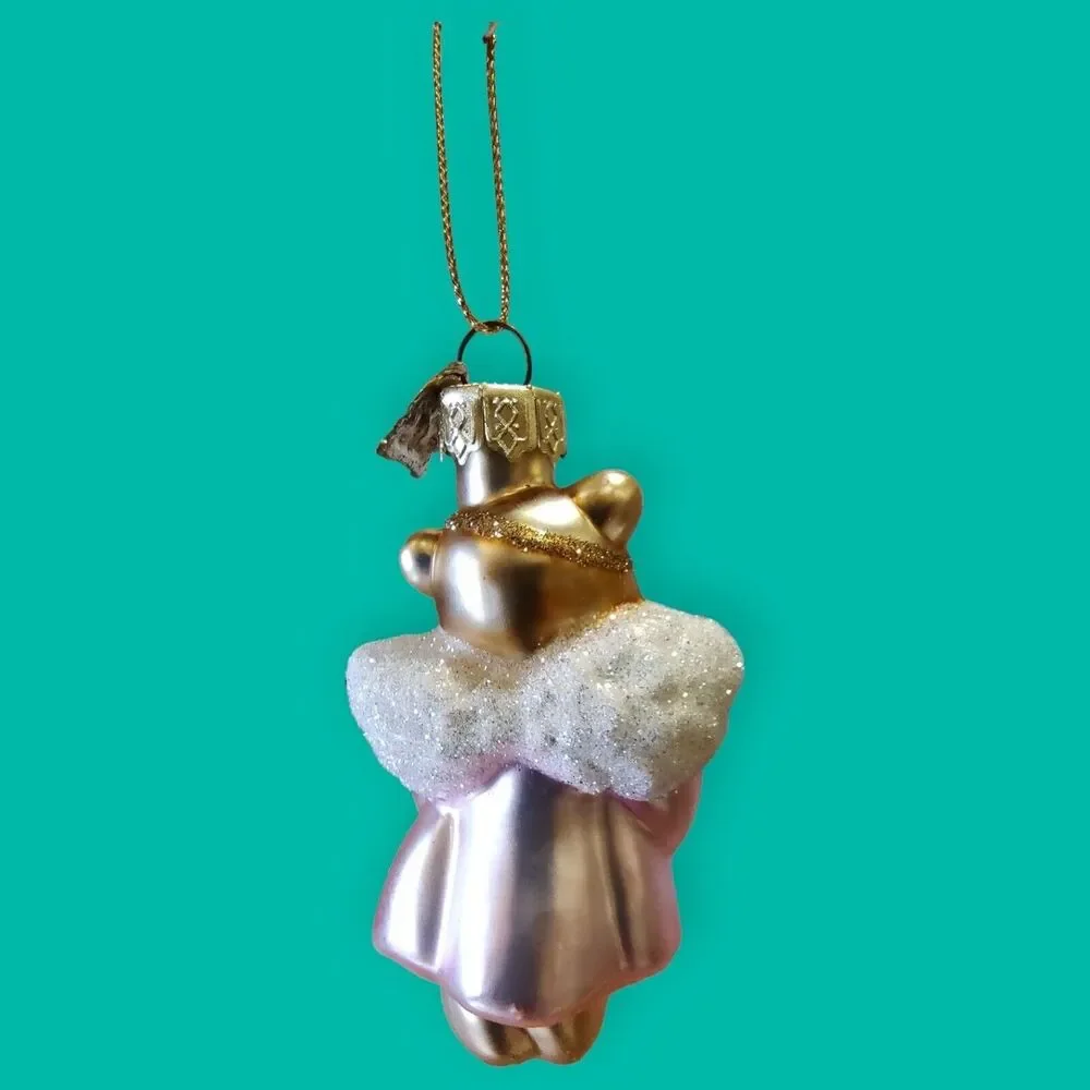 Gold Pink Angel Teddy Bear Ornament Hand Blown Glass Thomas Pacconi Classics '02